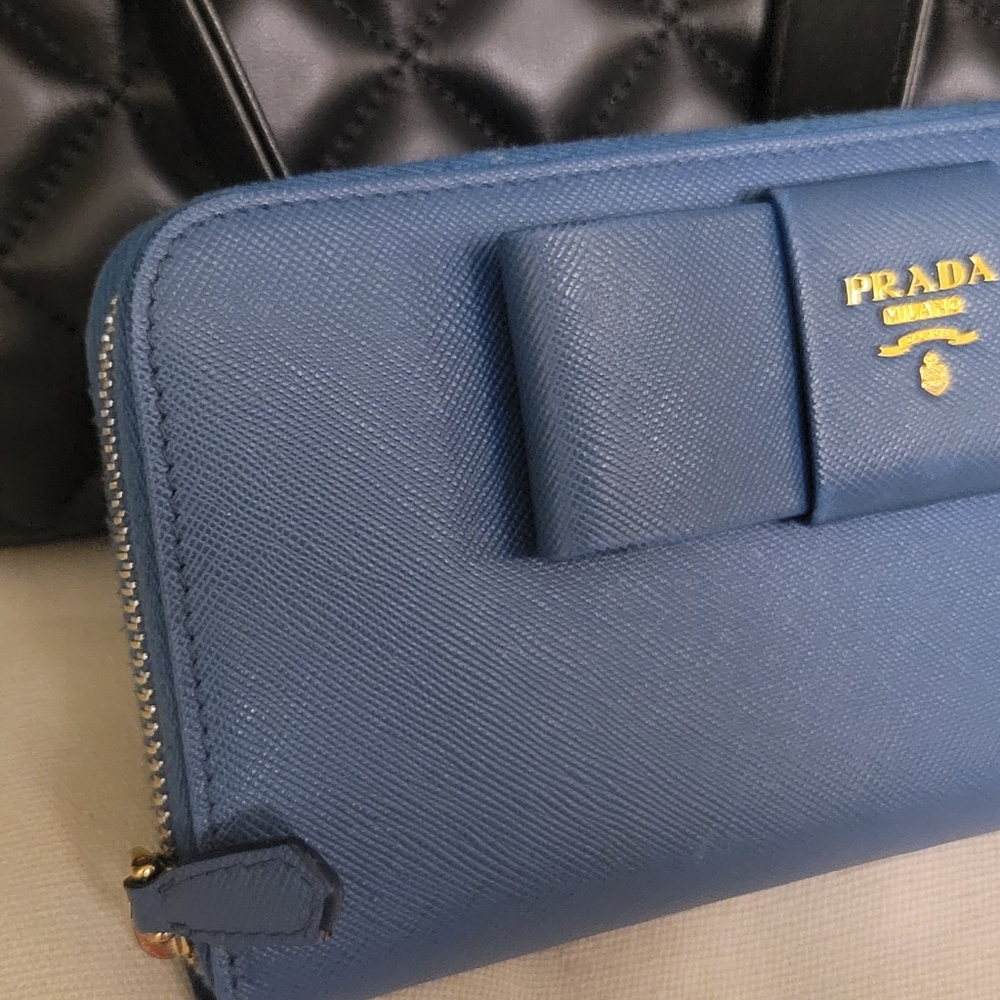 Prada Saffiano Leather Zip Around Wallet in Cobalt